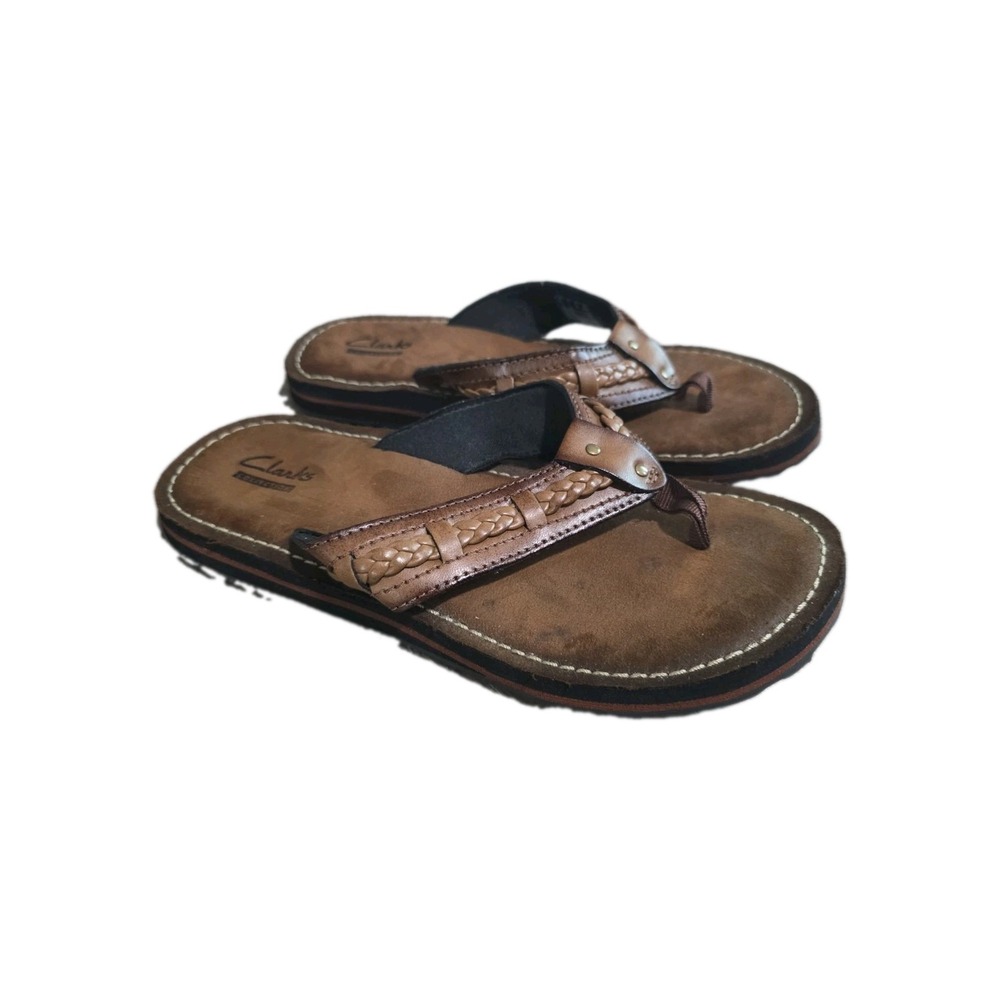 Clarks Collection Fenner Nerice Leather Braided Strap Flip Flops Brown Womens 6